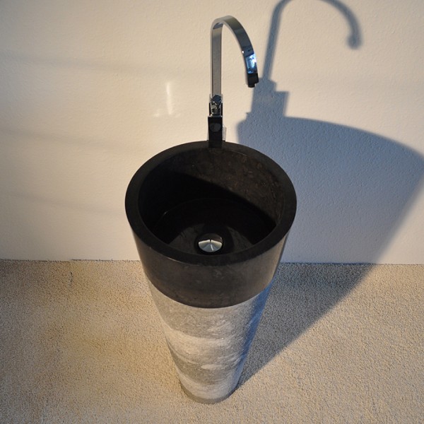 Marmor Waschbecken Säule Naturstein Stand Waschtisch schwarz/grau rund